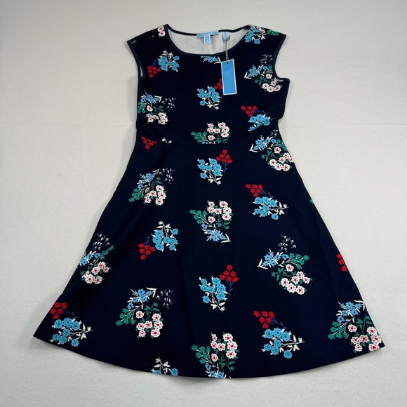 Draper James Floral Ponte Mini Dress Womens Sz S Navy Multi Color Sleeveless - Picture 1 of 11